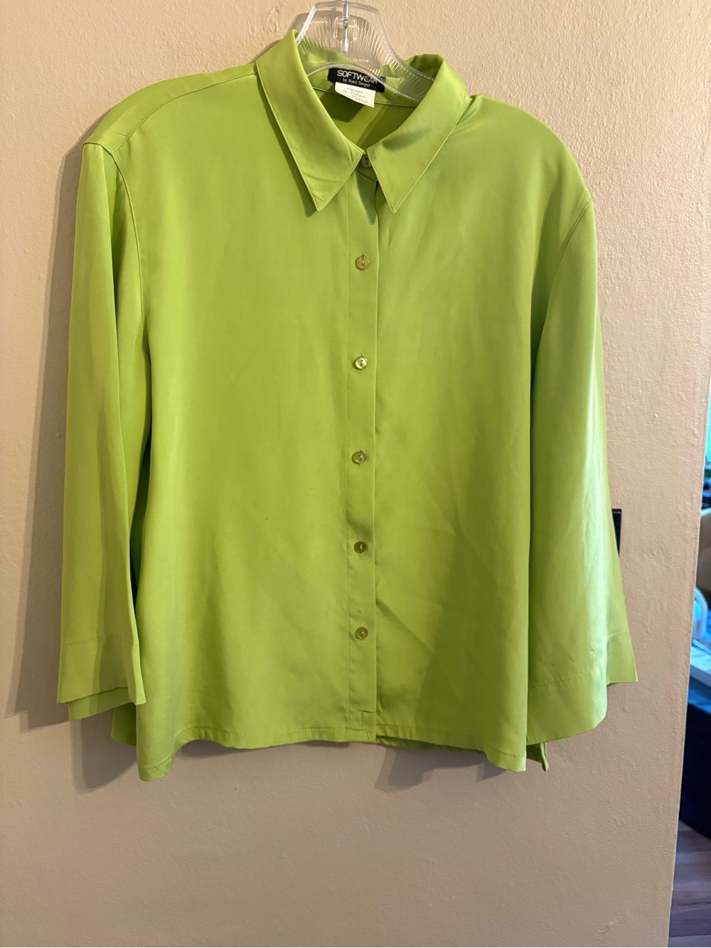 Silk Lime Green Button-Front Women’s Blouse